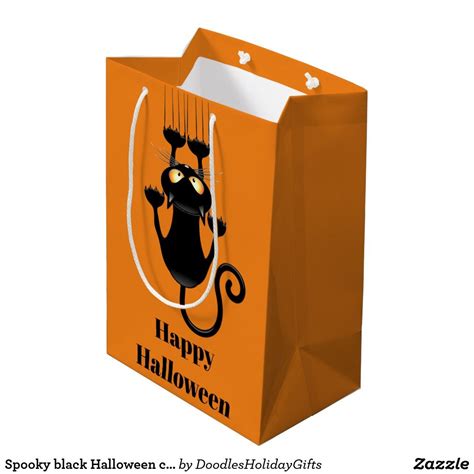 Spooky Black Halloween Cat Add Message Party Medium T Bag Zazzle