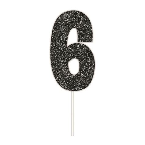 Glitter Cake Topper Black Number 6 Party Stop