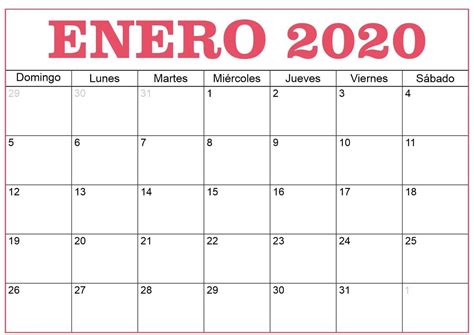 Calendario Enero 2020 Imprime Sin Descargar