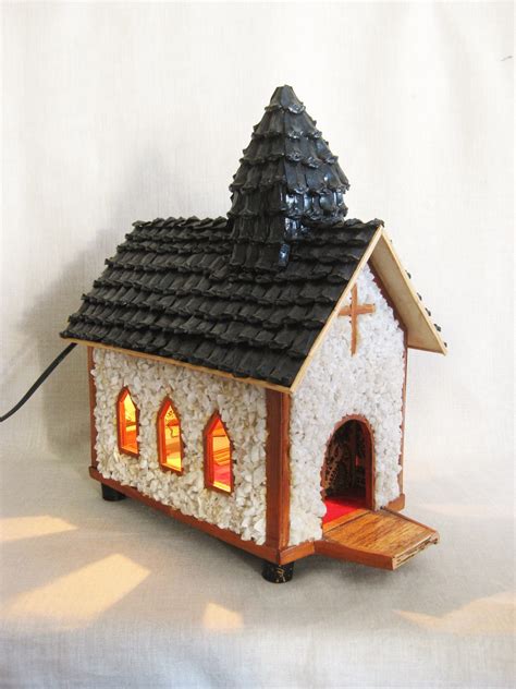 Vintage Miniature Church Folk Art Illuminated Scale Model Religious