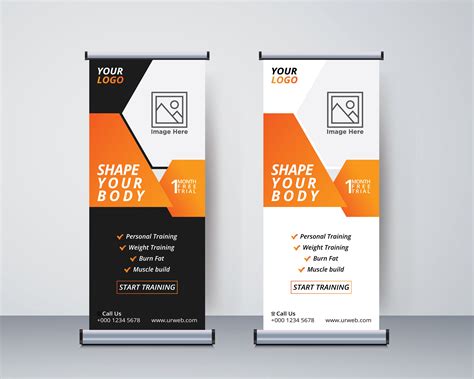 Fitness Roll Up Banner Design Template Vertical Abstract Background