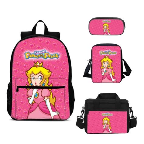 Super Mario Princess Peach Backpack Set Lunch Box Crossbody Bag Pencil