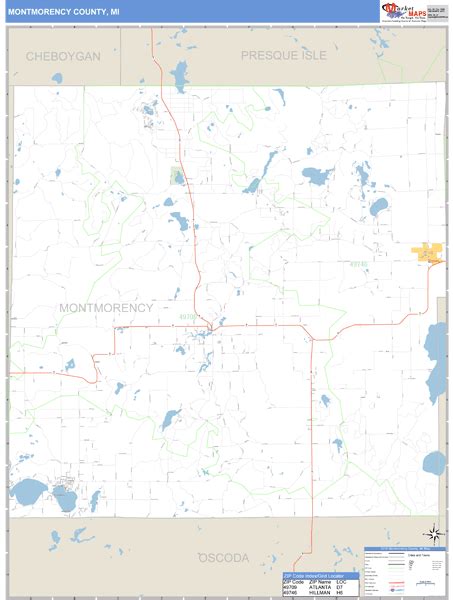 Montmorency County Michigan Zip Code Wall Map