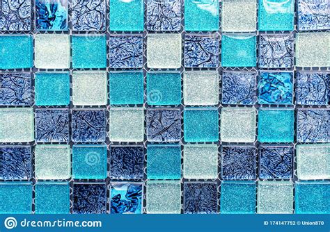 Ceramic Mosaic Tiles With Blue And White Squares To Decorate The
