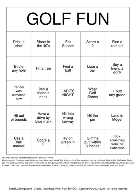 Golf Bingo Cards To Download Print And Customize