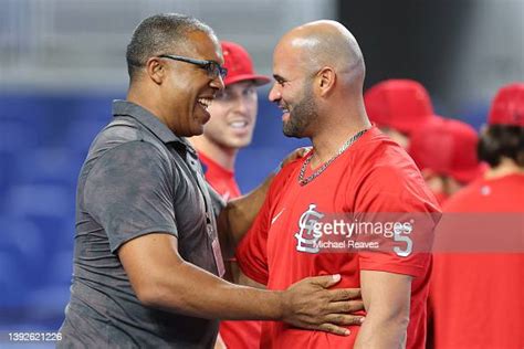 Albert Pujols Of The St Louis Cardinals Greets Former Mlb Player