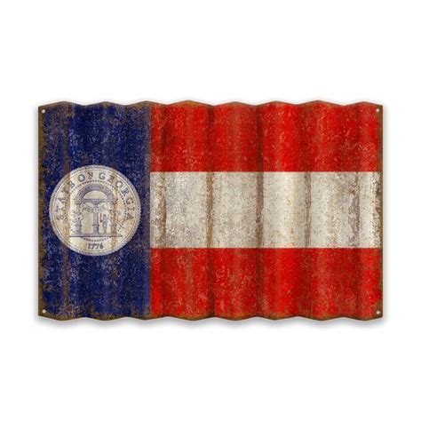 Georgia State Flag Corrugated Metal Old Wood Signs