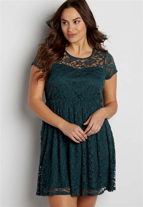 Stylish Plus Size Lace Dress In Green