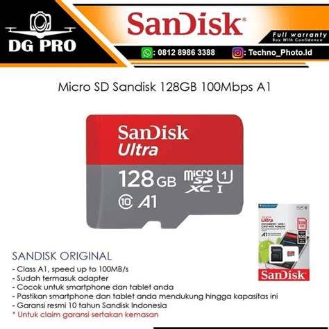 With 128gb of data storage capacity, the card provides ample space for photos and videos captured. Jual Micro SD Sandisk 128GB 100Mbps A1 - Memory Card Micro ...