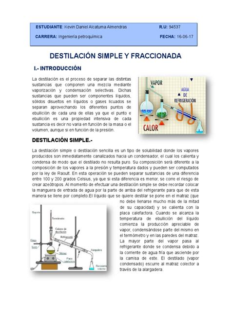 Destilación Simple Y Fraccionada Pdf Destilación Ciencias Fisicas