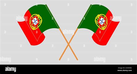 Crossed And Waving Flags Of Portugal Vector Illustration Stock Vector