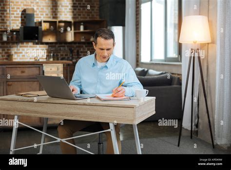 Concentrated Male Person Making Plans Stock Photo Alamy
