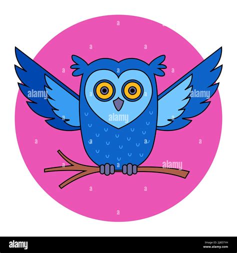Blue Owl Flies And Hunts Flat Vector Illustration Stock Vector Image
