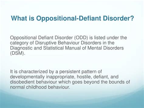 Ppt Oppositional Defiant Disorder Powerpoint Presentation Id2860006