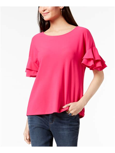 Inc 50 Womens New 0063 Pink Ruffled Sleeve Jewel Neck Casual Top Xl B B