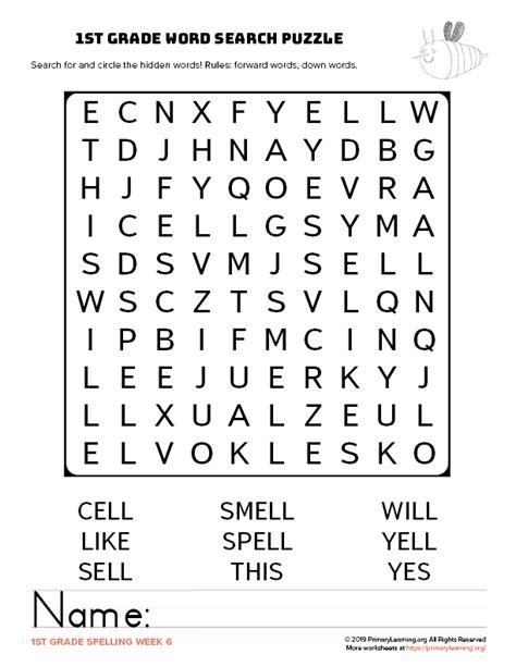 1st Grade Word Search Spelling Unit 6 Primary Learning