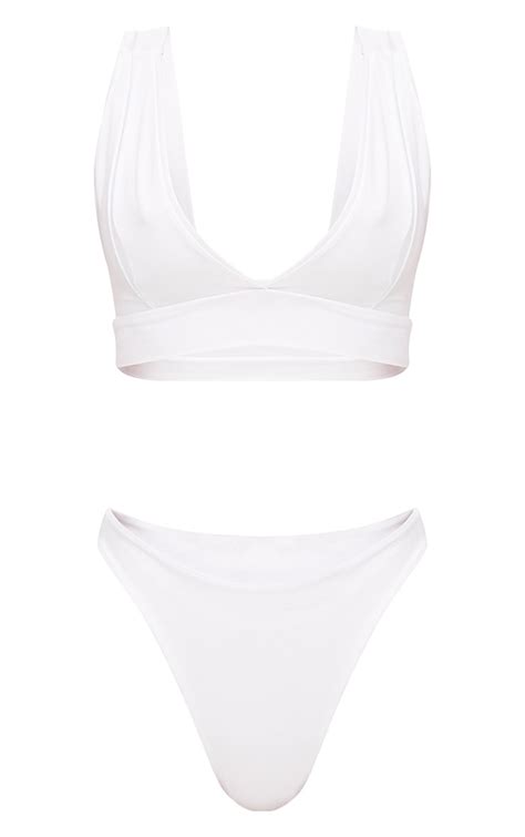 White Plunge High Rise Bikini Set Swimwear Prettylittlething
