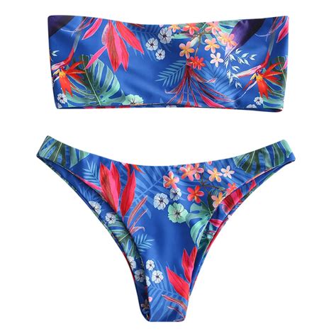 Zaful Mixed Floral Print Tube Bikini Set Strapless Bandeau Bikini 2019