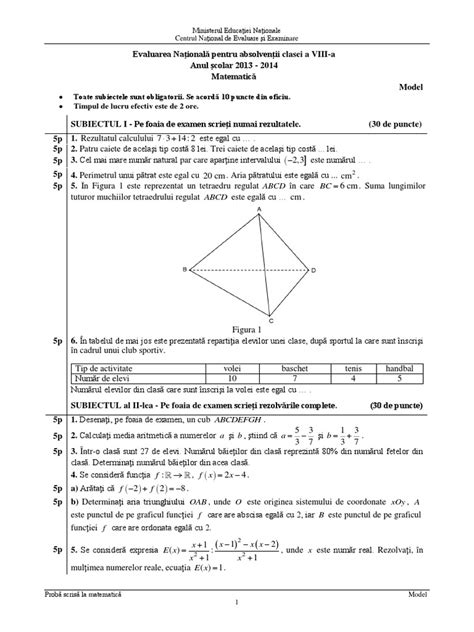 Model De Test Matematica Clasa A Viii A Evaluarea Nationala 2014