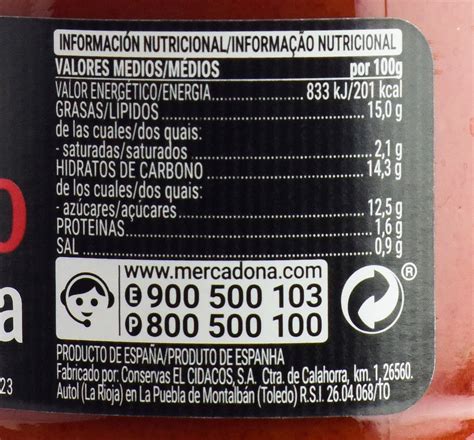 Valor Nutricional De Hacendado Mercadona Tomate Frito Receta Artesana