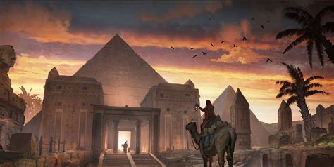 Ancient Egypt Pyramids And Camel At Sunset Hand Painted Oil Paintings