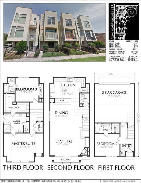 Three Story Townhouse Plan D2272 2071 Town House Floor Plan Town