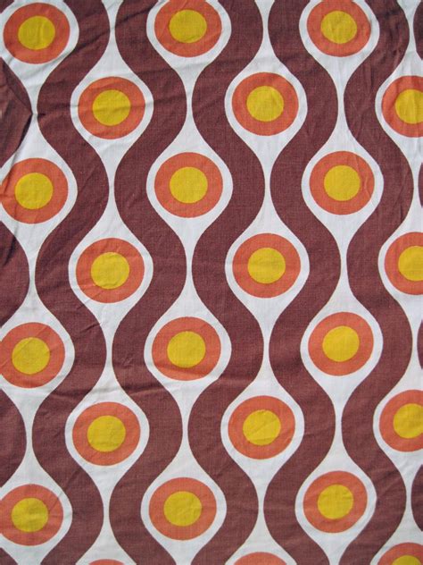 Vintage 1960s 70s Fabric Retro Geometric Pattern From