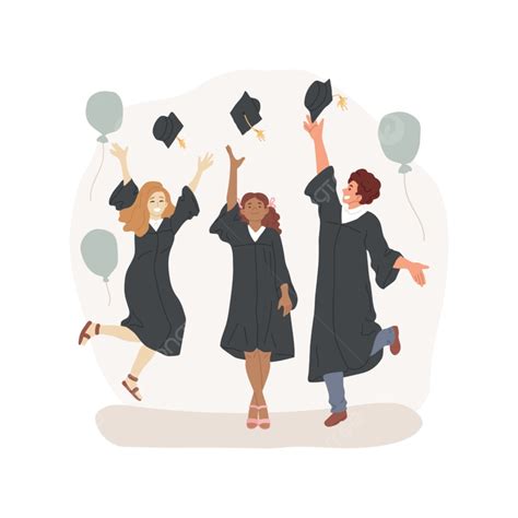 Throwing Graduation Caps Isolated Cartoon Vector Illustration High