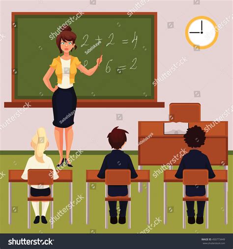 Teacher Pupils Classroom Cartoon Vector Illustration Vector De Stock