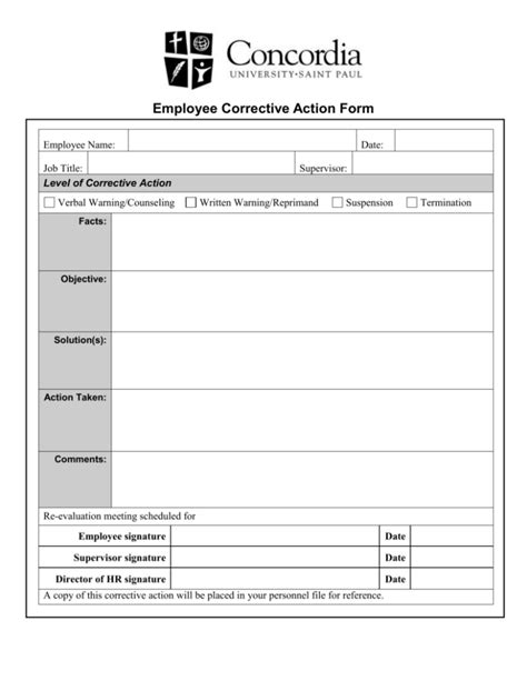 Employee Corrective Action Form