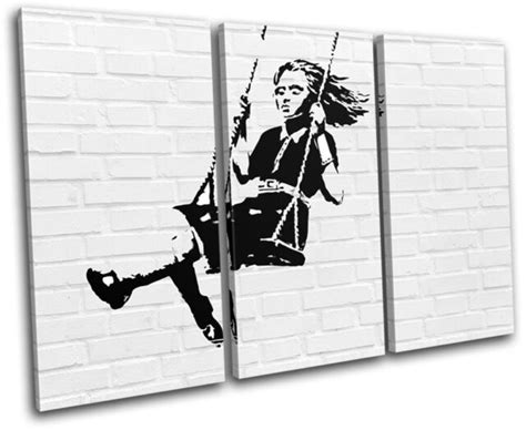 Girl Swing Graffiti Banksy Hi Res Treble Canvas Wall Art Picture Print