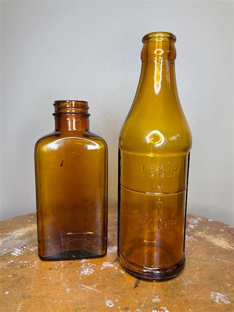 Pair Of Vintage Owens Illinois Amber Glass Bottles One Etsy