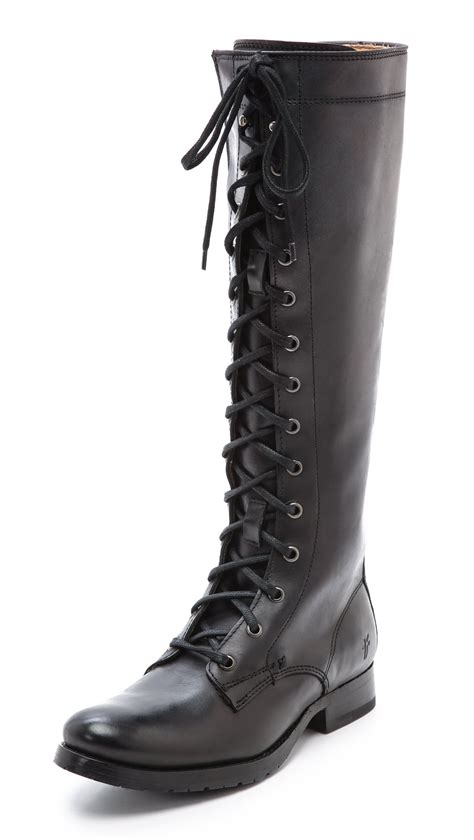 Frye Melissa Tall Lace Up Boots Black In Black Lyst