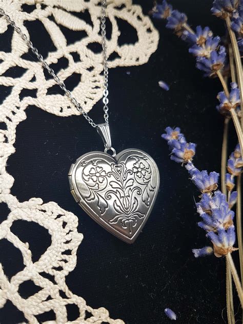 Gothic Victorian Engraved Heart Locket Necklace Large Photo Etsy