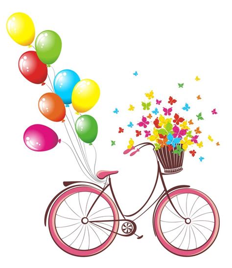 fotobehang romantische verjaardag fiets met ballonnen en mand pixers® we leven om te veranderen