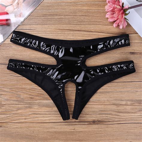 sissy women crotchless leather latex brief short panty lingerie bikini underwear ebay