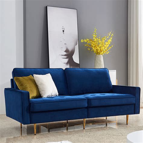 You're space is in serious need of a style makeover? Blue Upholstered Couch, Mid Century Modern Fabric Sofa for ...
