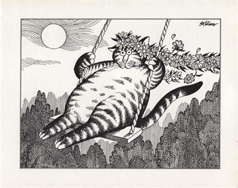 Kliban Cats Swinging Cat 1981 Vintage Art Prints Cat Art Print Cat Art