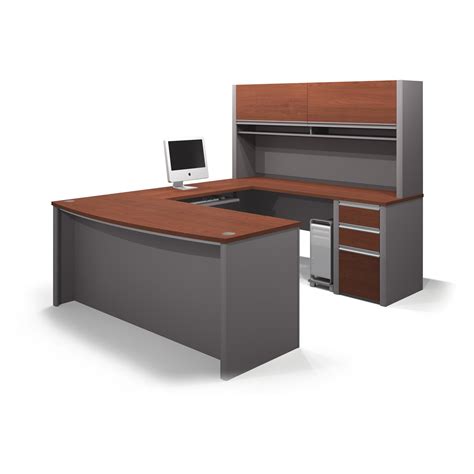 The rear part with shelves and file drawers, lighting. Bestar 93879-39 Connexion U-shaped Workstation Desk in ...