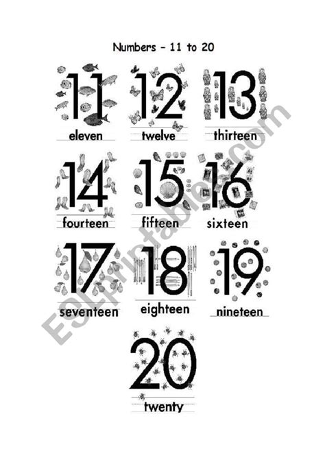English Worksheets Numbers 11 20