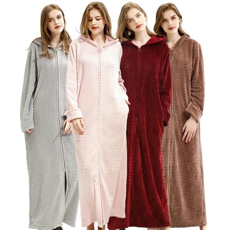 Womens Plus Size Long Warm Flannel Bathrobe Winter Bride Hooded Women