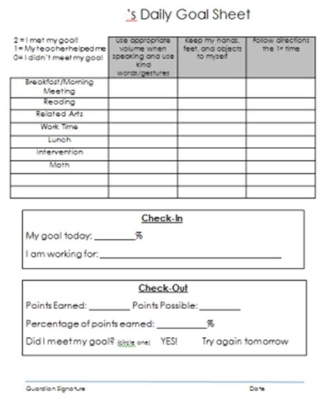 Students Daily Check In Check Out Points Sheet