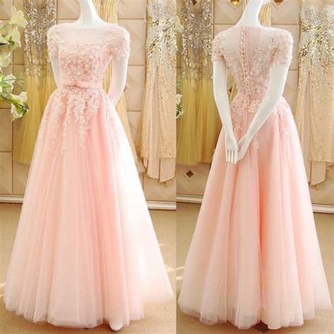 Pink Princess Prom Dresses With Lace Appliques Illusion Prom Dress