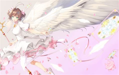 Wallpaper Girl Map Wings Angel Anime Art Kinomoto Sakura Card