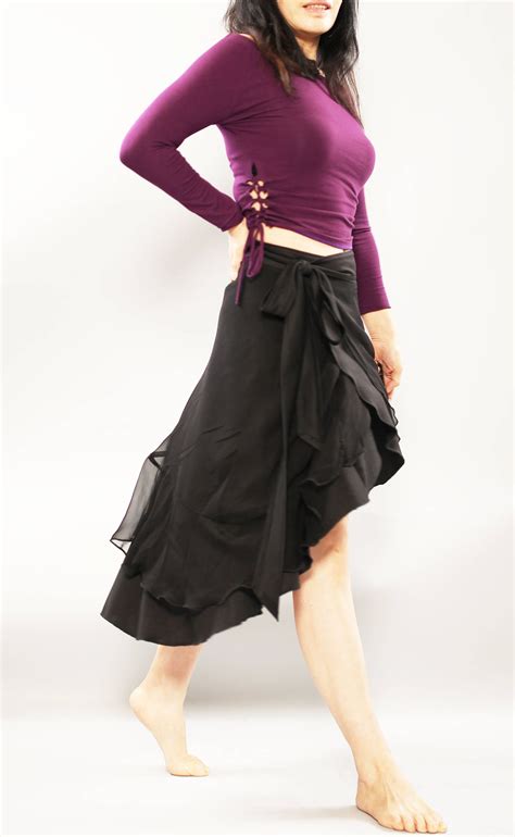 Black Gypsy Women Warp Skirt Black Silk Sheer