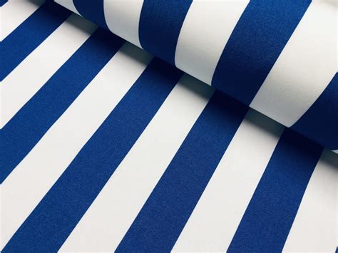 Royal Blue And White Striped Dralon Outdoor Fabric Acrylic Teflon