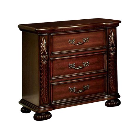 Benjara 3 Drawer Brown Cherry Traditional Nightstand Bm123241 The