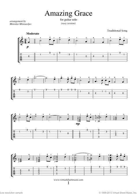 Amazing grace piano sheet music. Amazing Grace sheet music for guitar solo PDF-interactive