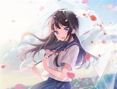 Download 3840x2160 Pretty Anime Girl Smiling Seifuku Umbrella Brown