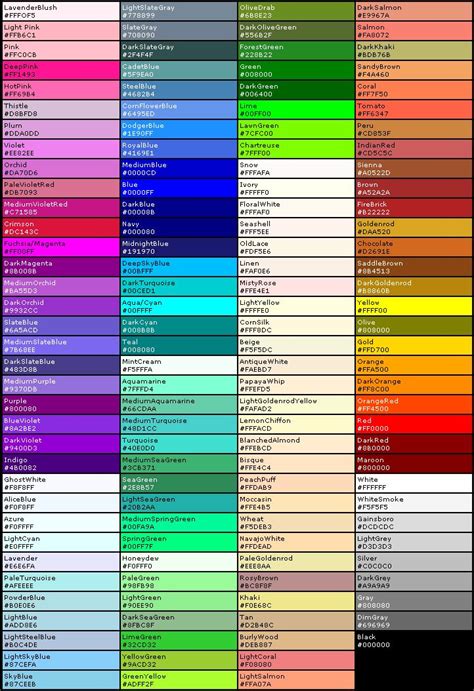 Via Color Names Chart Hexadecimal Color Web Colors